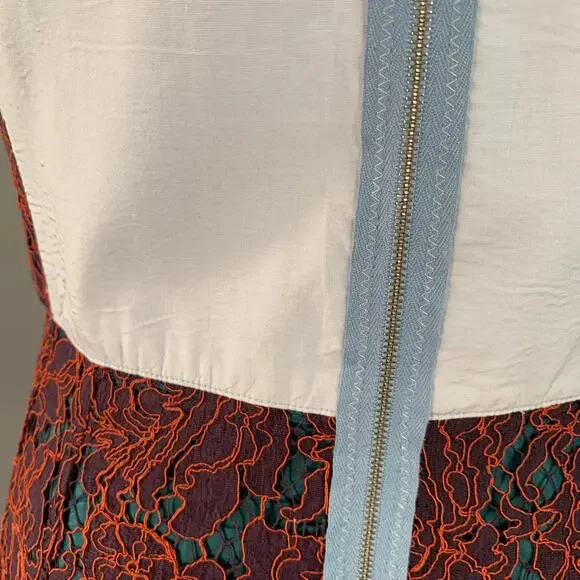 CARVEN Size M Orange Purple Guipure Lace Sleeveless Knee Length Cocktail Dress - Picture 6 of 9